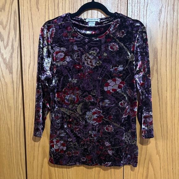 Notations Tops - Notations Y2K whimsigoth vintage paisley floral velvet‎ top 3/4 sleeve whimsy
